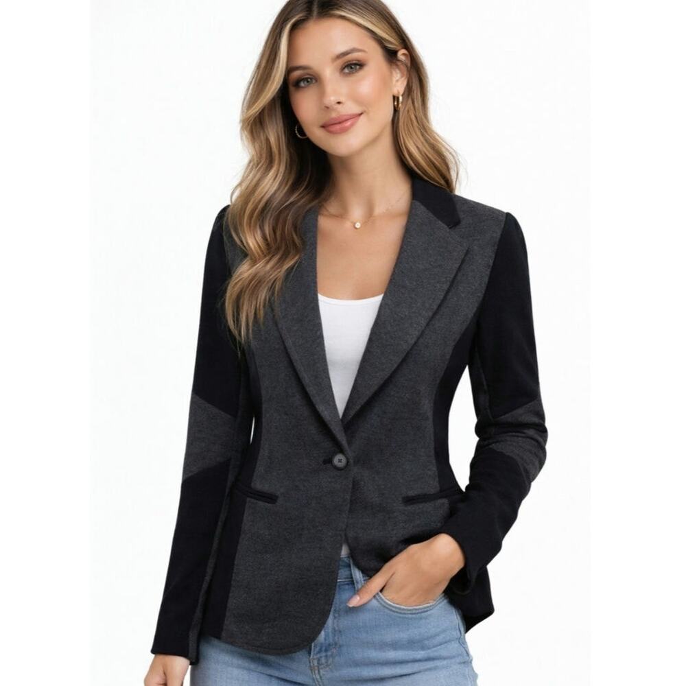 Yoana Baraschi Black/Gray Blazer Collared Made in USA Women's Size Medium